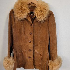 70s Style Suede Jacket with Faux Fur Trim